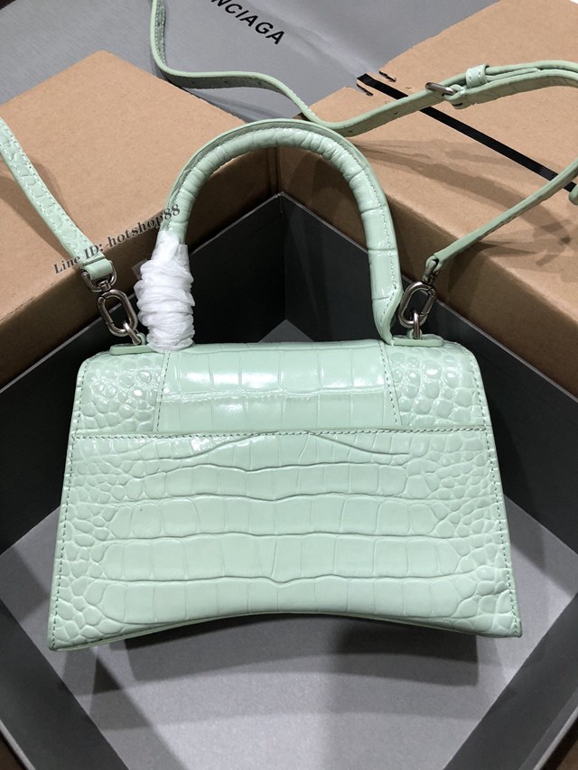 Balenciaga專櫃爆款大號手提女包 巴黎世家升級版鱷魚薄荷綠銀扣Hourglass沙漏包 fyj1662